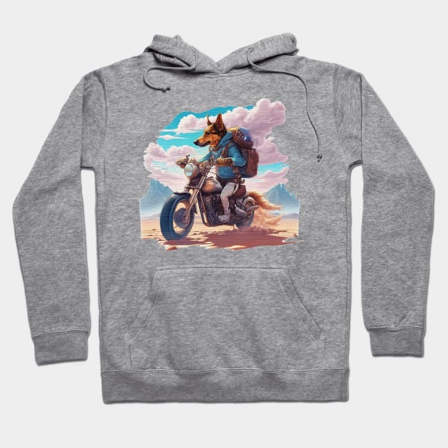 Dog riding a motorcycle in the desert Hoodie by JnS Merch Store